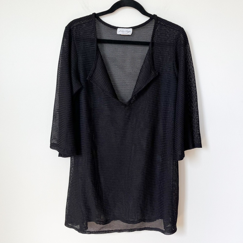 Vintage Jordan Taylor Black Mesh Swimsuit Cover Up Wide Sleeve Womens XL‎ USA